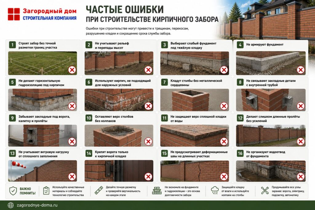 Кирпичный забор: строительство, фундамент и выбор материалов