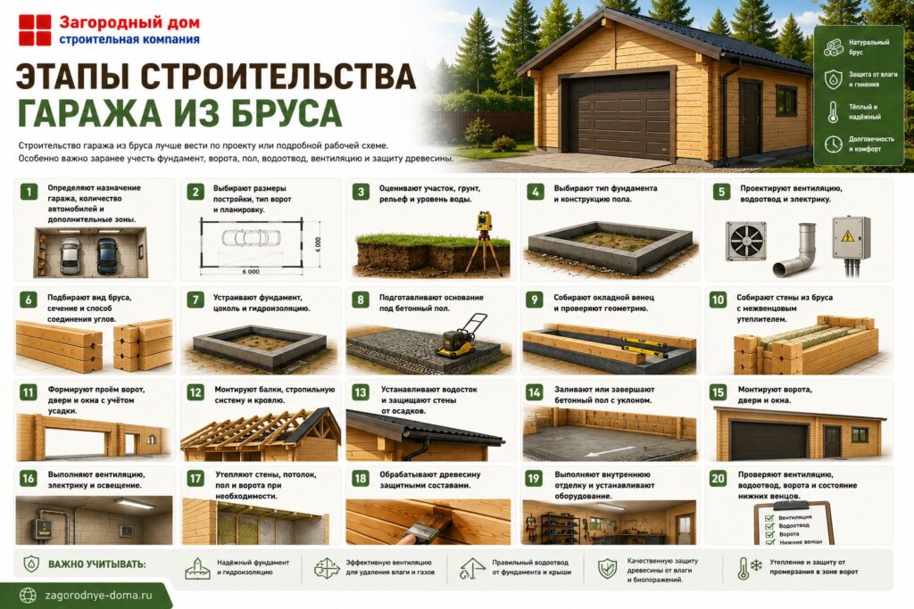 Строительство гаража из бруса: фундамент, сборка, утепление и защита от влаги