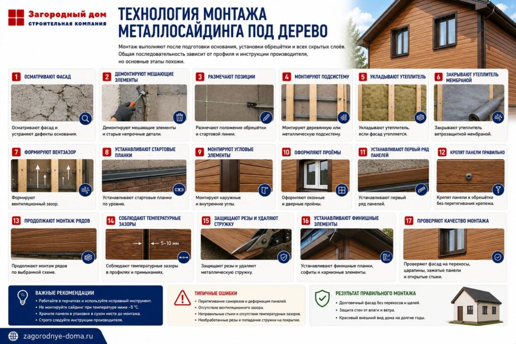 Обшивка дома металлосайдингом под дерево: технология монтажа, плюсы и минусы