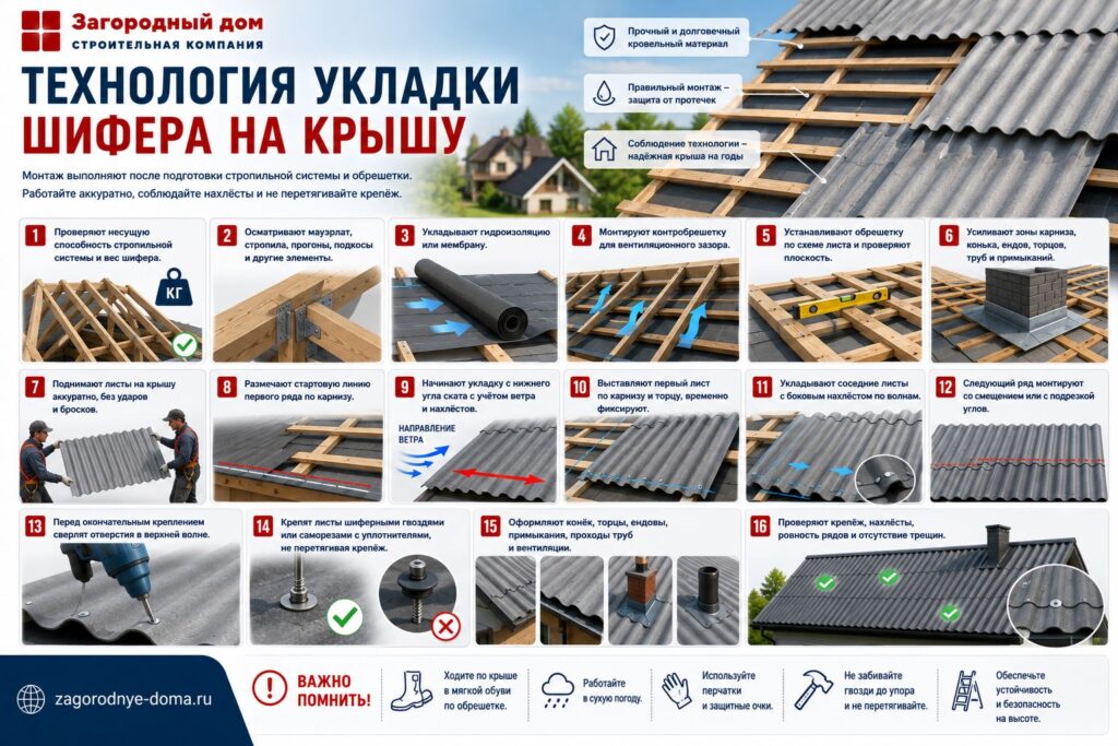 Укладка шифера на крышу: подготовка, крепление листов и частые ошибки