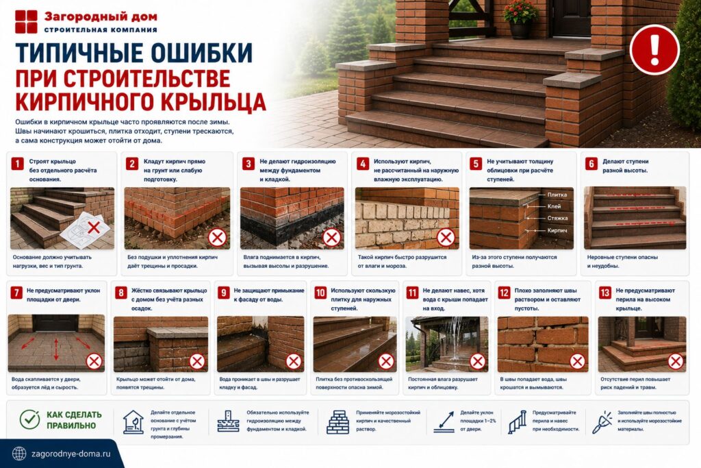 Строительство крыльца из кирпича для дома: проект, кладка, отделка и этапы возведения