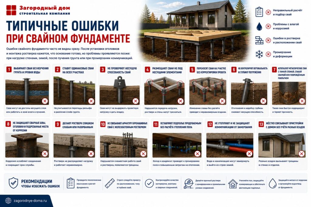 Свайный фундамент для дома: подготовка участка, установка свай, ростверк, преимущества и недостатки