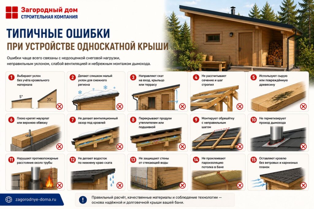 Односкатная крыша для бани: устройство, уклон и особенности монтажа