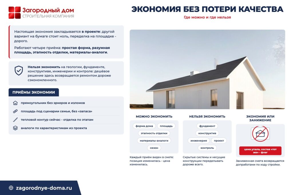 Схема: на чём можно экономить при строительстве дома, а на чём нельзя
