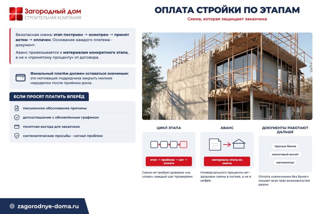 Схема оплаты: этап, приёмка, акт выполненных работ, платёж