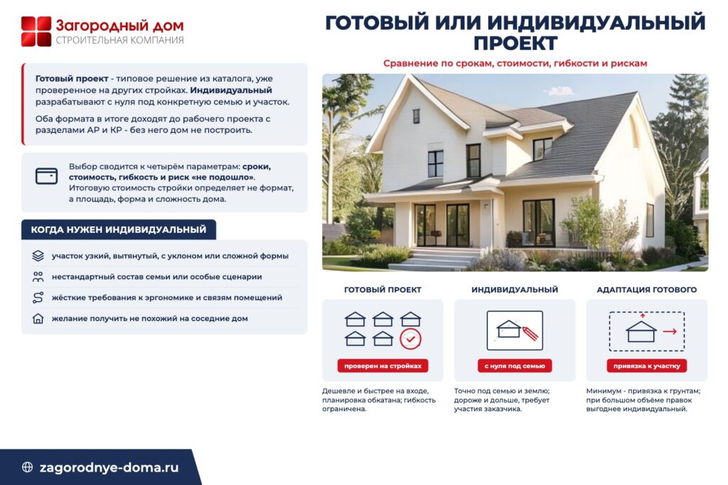 Сравнение готового и индивидуального проекта дома: стоимость, сроки, гибкость, адаптация