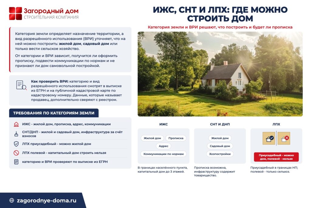 Сравнение ИЖС, СНТ и ЛПХ: что можно строить, прописка и ограничения по категориям земли