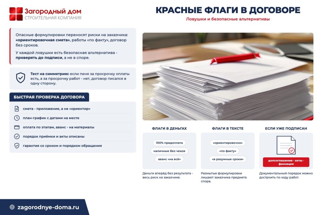 Красные флаги: стопроцентная предоплата, размытые формулировки, что делать с подписанным договором