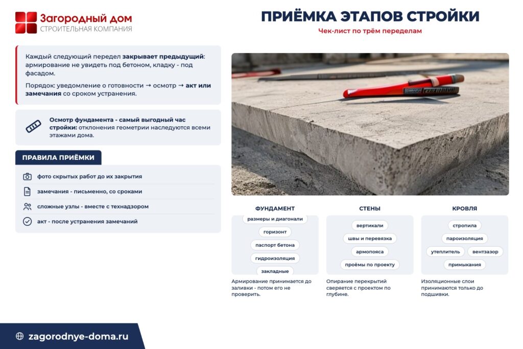 Чек-лист приёмки: фундамент, стены и кровля - что проверять на каждом этапе