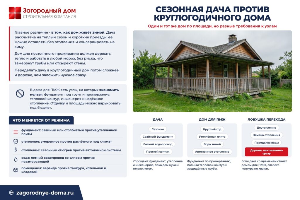 Сравнение дачи и дома для постоянного проживания: фундамент, утепление, инженерия, помещения