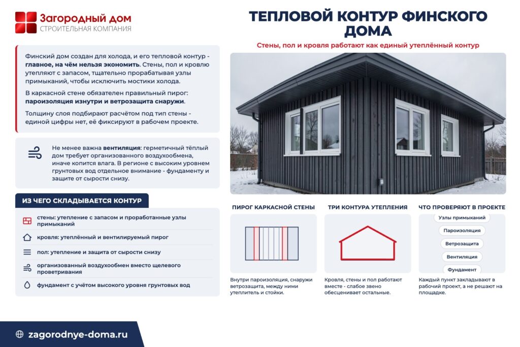 Тепловой контур финского дома: стены, кровля, пол и пирог каркасной стены