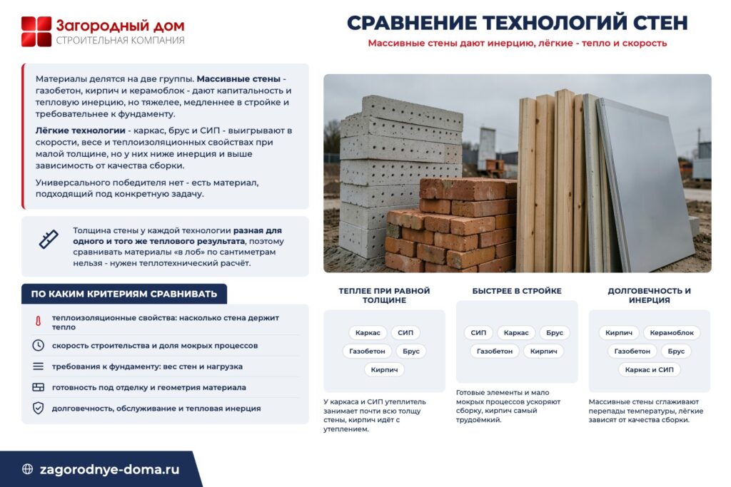 Сравнение технологий строительства: газобетон, кирпич и керамоблок, каркас, брус и СИП
