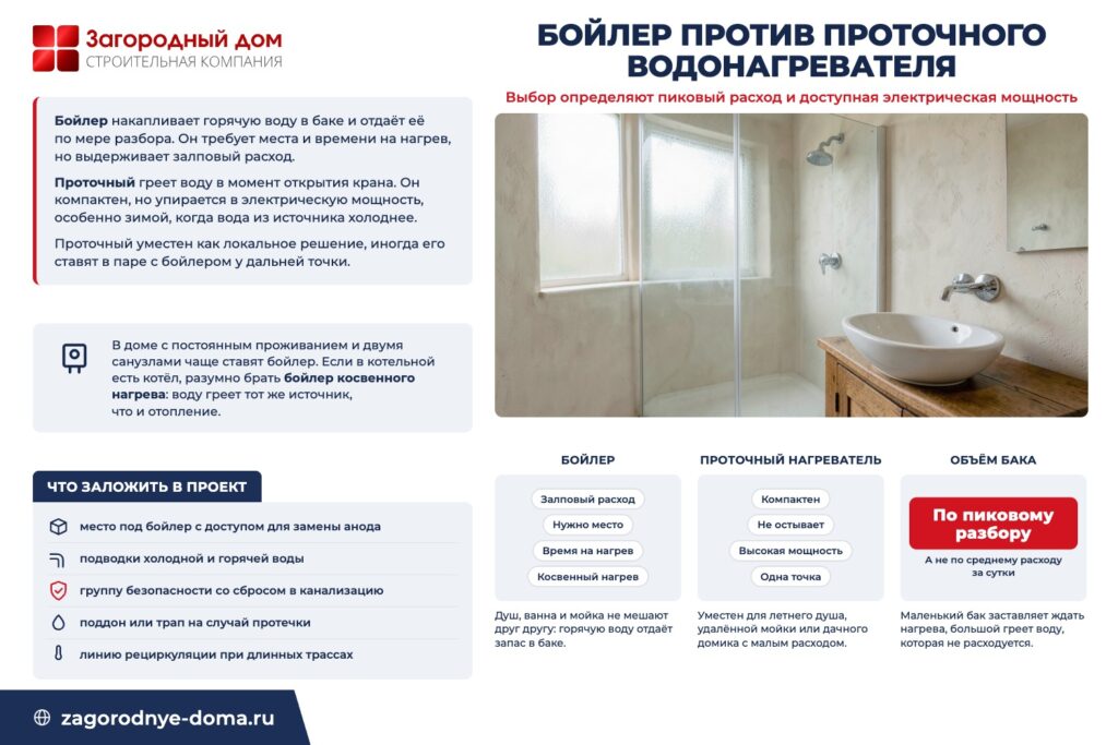 Бойлер против проточного водонагревателя: выбор определяют пиковый расход и доступная электрическая мощность