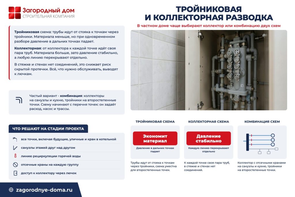 Тройниковая и коллекторная разводка: в частном доме чаще выбирают коллектор или комбинацию двух схем