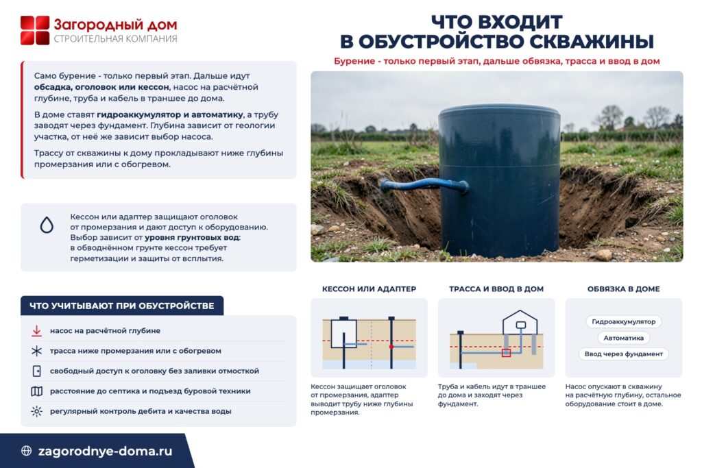 Что входит в обустройство скважины: бурение - только первый этап, дальше обвязка, трасса и ввод в дом
