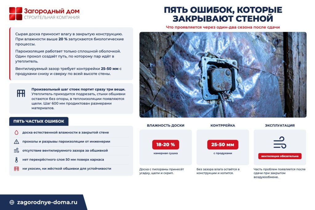 Инфографика «Пять ошибок, которые закрывают стеной»: что проявляется через один-два сезона после сдачи