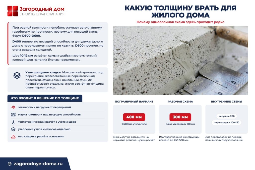 Инфографика «Какую толщину брать для жилого дома»: почему однослойная схема здесь проходит редко